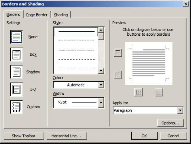 6 a2. If the icon does not appear then, highlight your table and click Format in the pull-down menu and select Borders and Shading and in the Borders pane, select None. b.