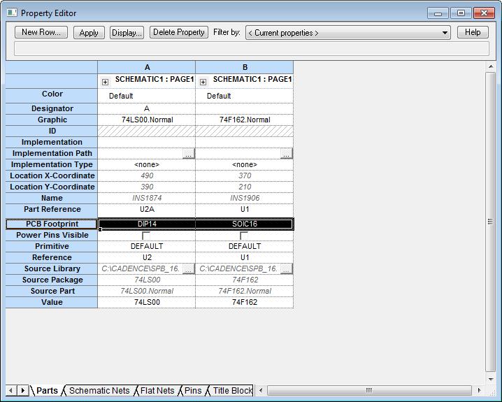 Multiple Object Property Display 1. Reselect both the 74F162 and 74LS00 parts. 2. Press <Ctrl+E> to display the Property Editor. (Or select Edit Properties from the pop-up menu.) 3.