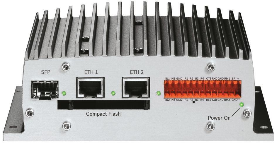 EN60068-2-2 Bb Hot storage EN60068-2-14 Na Change of temperature Rear Connectors and Indicators 1 2 3 4 5 VideoJet X series rear 1 SFP GBIC slot 2 Compact Flash slot 3 Ethernet 1 and 2 4 Alarm input,