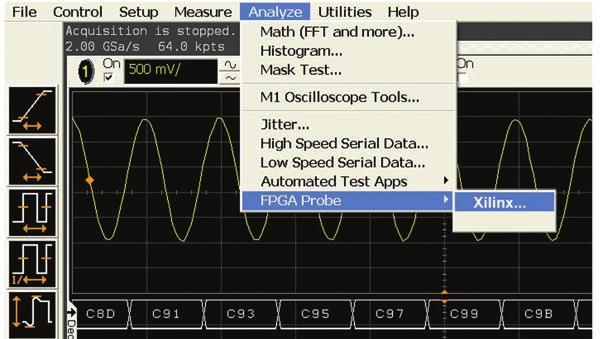 Measurement setup step 1: Establish a connection between the MSO and the ATC2 core The FPGA dynamic probe application establishes a