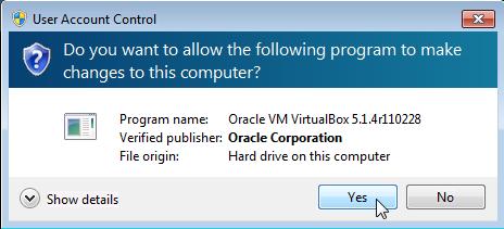 and VirtualBox drivers in your computer. To grant the permission click Yes and Install.