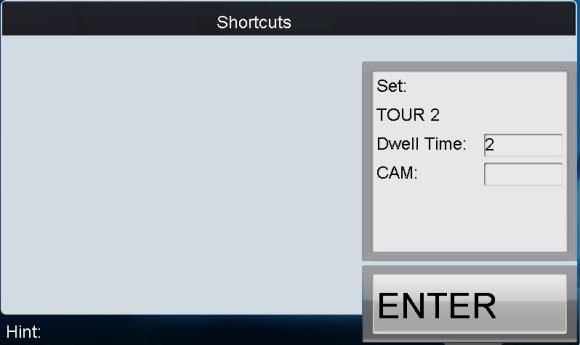1. Press the SET key to enter the tour settings interface. 2. Press the Num + TOUR keys to set the selected tour. 3.
