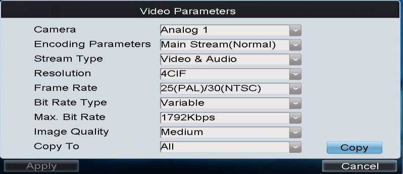 Configuring Advanced Settings On the Record Settings interface, select the camera for configuration.