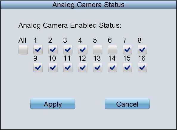Editing Status of Analog Camera: For Hybrid DVR, you can view the status of the connected analog camera, as well as increase the number of IP camera to add by