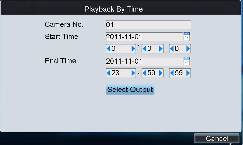 2. Playback by Time: (1) Click Playback beside Playback By Time on the Remote Playback interface to enter the Playback By Time interface. (2) Input the Camera No. for playback.