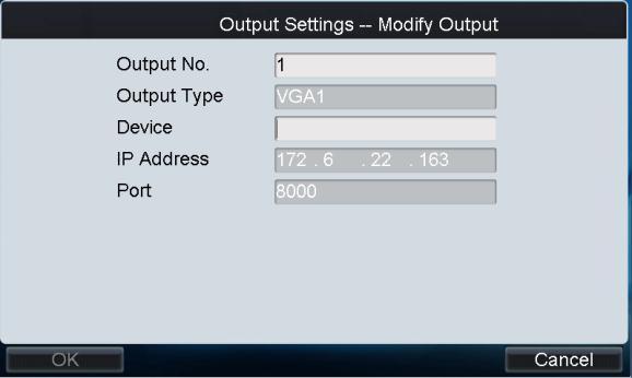4.3 Output Settings Click Output on the main interface to enter the Output Settings interface. The list has displayed all output channels added to the current login user. 4.3.1 Modifying an Output Channel Select an output channel from the on the Output Settings-Output List interface, and click to modify the output No.
