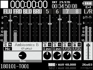F8n Multi Track Field Recorder When Ambisonic Mode is enabled, the Home Screen will appear as follows.