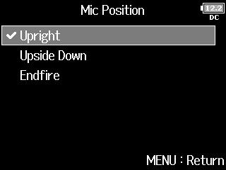 Input settings Setting the mic position used for ambisonic recording (Mic Position) Setting the mic position used for ambisonic recording (Mic Position) By setting the mic orientation used during