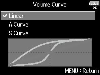 Output settings Setting the headphone output Volume Curve Setting the headphone output Volume Curve The volume curve used when adjusting the headphone volume knob can be set. 1. Press. 2.