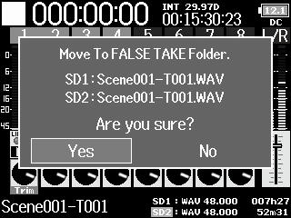 Moving the previously recorded take to the FALSE TAKE folder Recording Moving the previously recorded take to the FALSE TAKE folder If the just recorded take was a failure, you can use a shortcut to