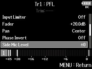 Input settings Adjusting the side level of a mid-side mic capsule (Side Mic Level) Adjusting the side level of a mid-side mic capsule (Side Mic Level) You can adjust the side mic level (stereo width)