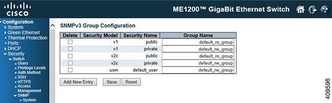 SNMP Delete: Check the corresponding check box to delete an entry. It will be deleted during the next Save operation. Security Model: Indicates the security model that this entry should belong to.