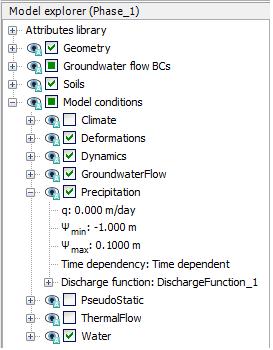 For the precipitation select the Time dependent option in the corresponding drop-down menu and assign the defined function