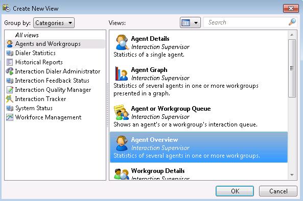 Workgroup Views Agent Overview Select New Select View Group by: