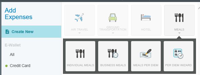 Expense Reimbursement Individual Meal tile is used if meals are purchased on the travel card. Receipt not required.