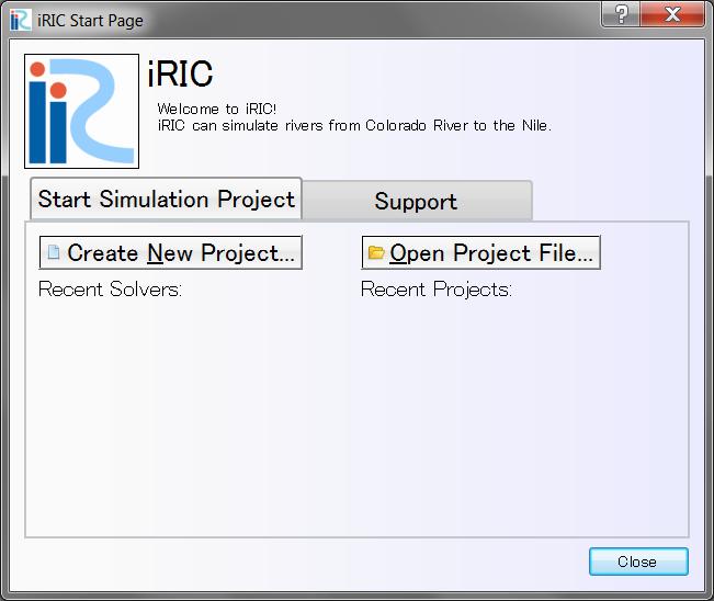 Getting started The starting step of the simulation in iric is the selection of a suitable solver.