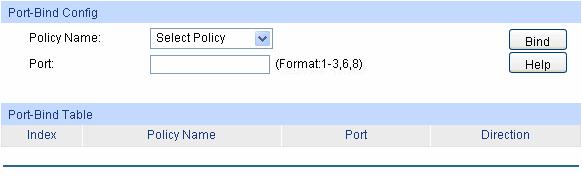 Choose the menu ACL Policy Binding Port Binding to load the following page.