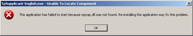 FAQ: Q1: Why does this error dialog box pop up when starting up the TP-LINK 802.1X Client Software? A1: It s because the supported DLL file is missing. You are suggested to go to http://www.winpcap.