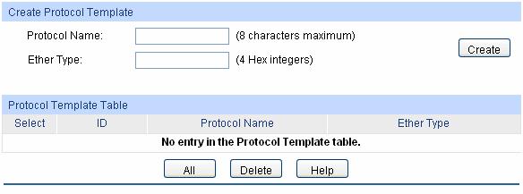 Figure 8-10 Create and View Protocol Template The following entries are displayed on this screen: Create Protocol Template Protocol Name: Ether Type: Give a name for the Protocol Template.