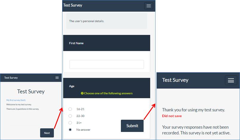 2. From your survey home page, click one of the three preview buttons at the top of the screen. 3. Run through your survey and check to see that everything is as it should be.