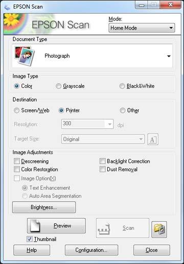 2. Select the Document Type setting that matches your original, such as Photograph