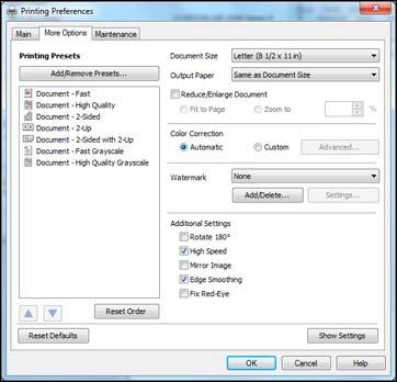 Print Density Adjustments - Windows When you select the User-Defined setting, you can select any of the available options on the Print Density Adjustment window to adjust the print quality of your