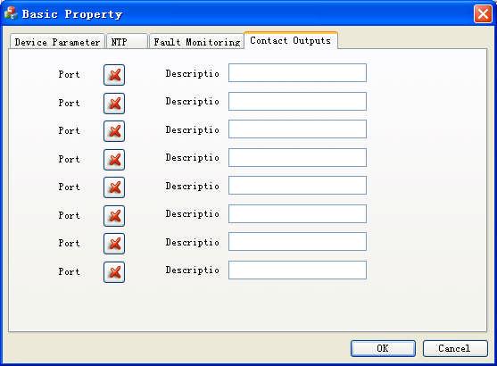 Figure 11 Basic Property Contact Outputs Window Enable or disable the required contact output ports as necessary, and set the corresponding port descriptions.