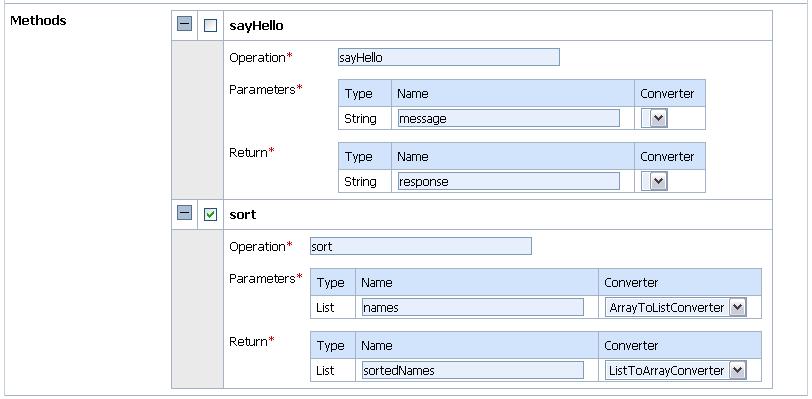 EJB Transport 5. You can exclude the methods you do not want to expose by unchecking the check box associated with the method names. 6. You can change the default operation name for a given method.