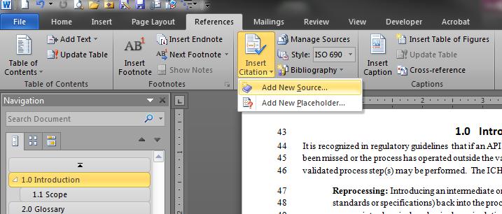 2. Click the 'Insert Citation button and select Add New Source.