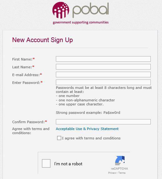 To set up a new online account you will be required to complete the New Account Sign Up window as shown in the screenshot