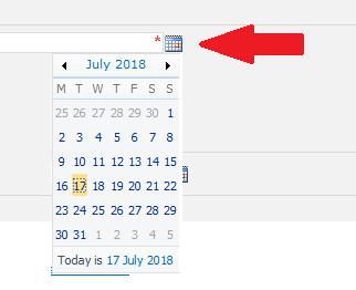 Date picker: You can select the date from the calendar provided in the field by clicking on symbol shown below.