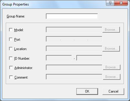 Each Setting Screen of List View Group Properties Makes setting for groups to be displayed in the Printer List. Up to 10 groups can be displayed. [Group Name] A group name is entered.