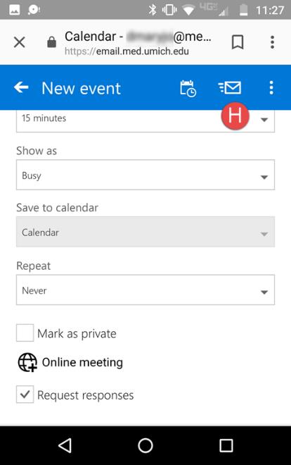 H. When you are finished providing all pertinent event details, click the message send button to create the event.