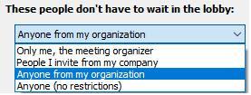 2. Select one of the radio buttons under Where do you want to meet online? - My dedicated meeting space (less secure) is the default for standard meetings.