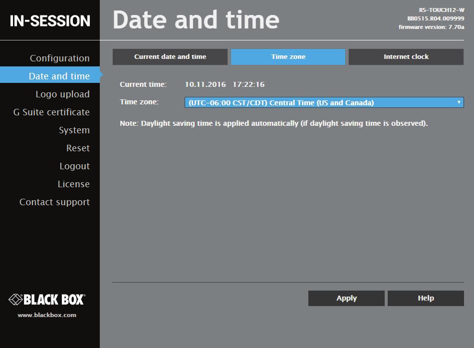 CHAPTER 3: ADMIN WEB To set the time of the panel, choose Date and time in the left half of the screen. To set the current time, click on Current date and time in the upper part of the screen.