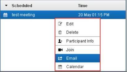Use the test meeting created in Scheduling a New Meeting 2.