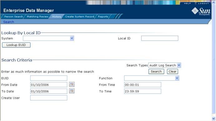 Viewing the Patient EDM Audit Log FIGURE 33 Audit Log Search Page 4 Do one of the following: To search for a profile by system and local ID, enter the system and local ID in the upper section of the