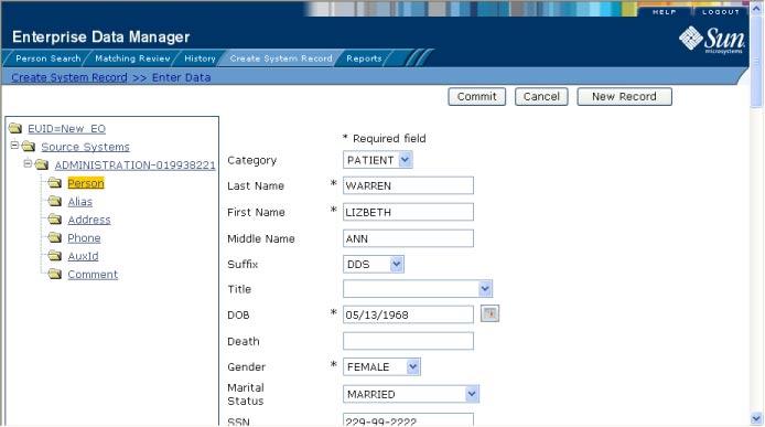 Adding a Patient Profile on the Patient EDM FIGURE 36 Create System Record - Demographic Information 1 2 3 To Specify Demographic Information Complete Step 2: Specify a System and Local ID on page 78.