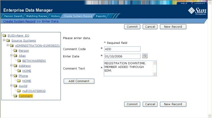 Adding a Patient Profile on the Patient EDM FIGURE 41 Create System Record - Comment Information 1 2 3 4 5 6 7 To Add Comments Complete Step 7: Specify Auxiliary IDs on page 84.