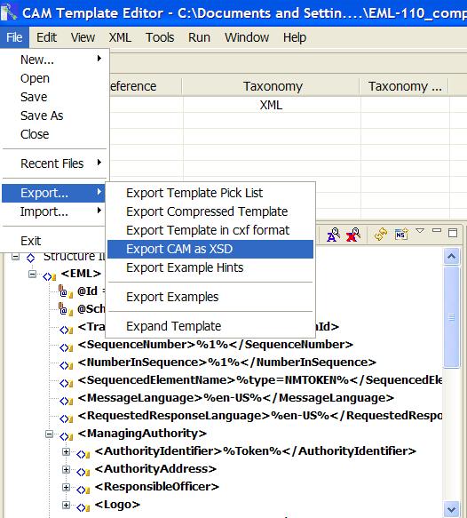 Generating subset use schema File Menu Option Select Export