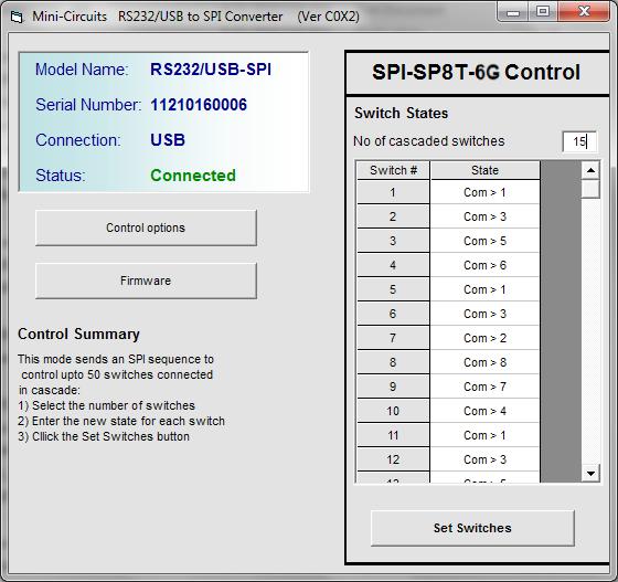 Ordering, Pricing & Availability Information see our web site Model Description SPI RF SP8T Switch Optional Accessories CBL-DF11-3FFD+ CBL-DF11-3FPD+ CBL-DF11-3FMDP+ SMPF-SF50+ RS232/USB-SPI