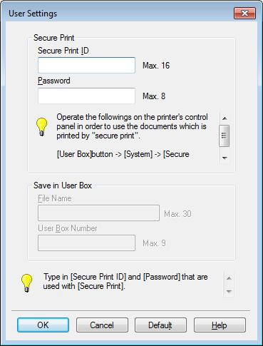 In this window you will enter the Secure Print ID, which is the identification code you want to use for your documents.