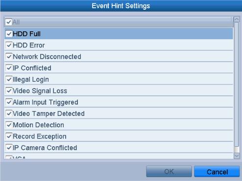 8.7 Setting Alarm Response Actions Purpose: Alarm response actions will be activated when an alarm or exception occurs, including Event Hint Display, Full Screen Monitoring, Audible Warning (buzzer),