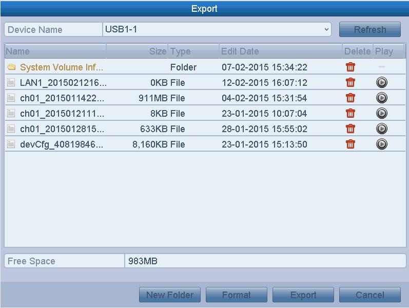 Figure 12.5 Export Log Files 7. Select the backup device from the dropdown list of Device Name. 8. Click the Export to export the log files to the selected backup device.