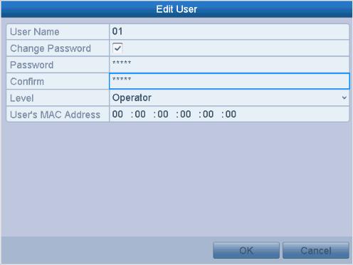 Operator and Guest Admin Figure 13.10 Edit User Interface 4. Edit the corresponding parameters.