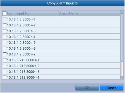 Figure 5.14 Alarm Settings 5) Choose the alarm triggered recording channel. 6) Check the checkbox to select channel. 7) Click Apply to save settings. 8) Click OK to back to the upper level menu.