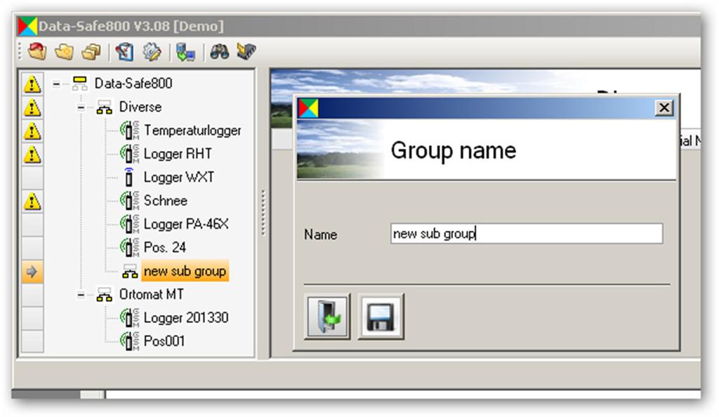 Enter the group designation now and click on Save. You can edit the group designation at any time by double clicking on the group name. 4.7.