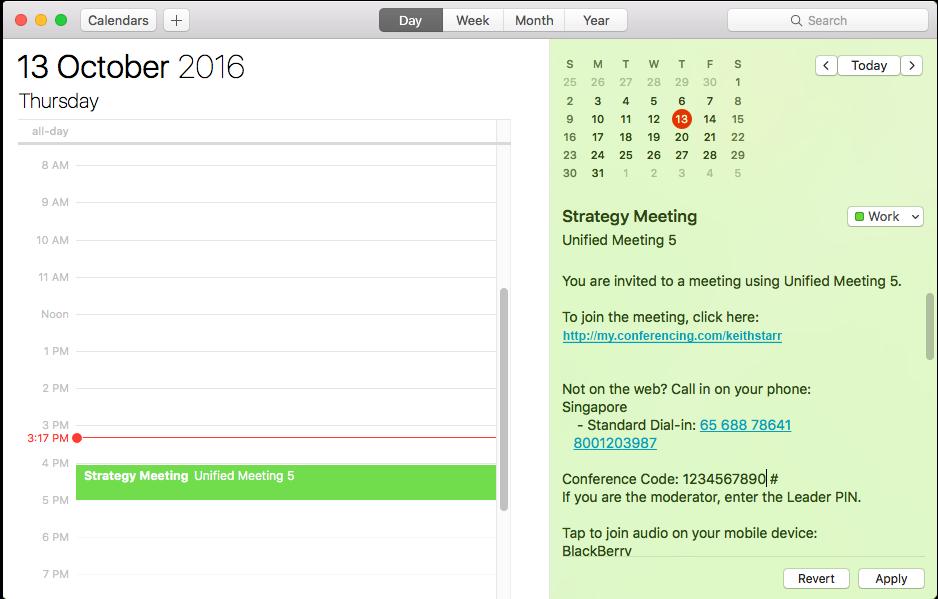 This will launch your calendar and autopopulate your calendar event entry with all the details you and your participants will need to join your meeting.