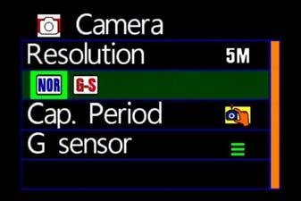 4. Camera Menu Resolution Setting Capture Mode Setting 3 Resolution modes: 3M/ 5M/ 8M NOR: Normal, G-S: G