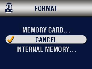 Chapter 6 Formatting Internal Memory or MMC/SD Card CAUTION: Formatting a card erases all pictures and videos, including those that are protected.